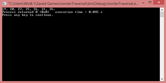 inorder traversal in c++