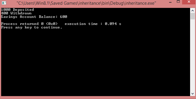 Output of Single Inheritance Program