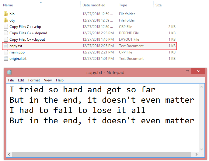 Copy one File to another in C++