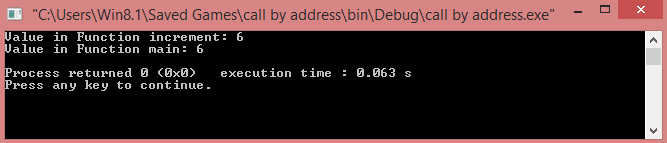 Call by Address C++ program output