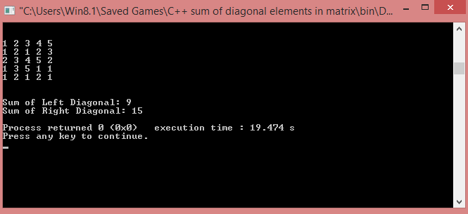 Sum of Diagonal Elements of a Matrix