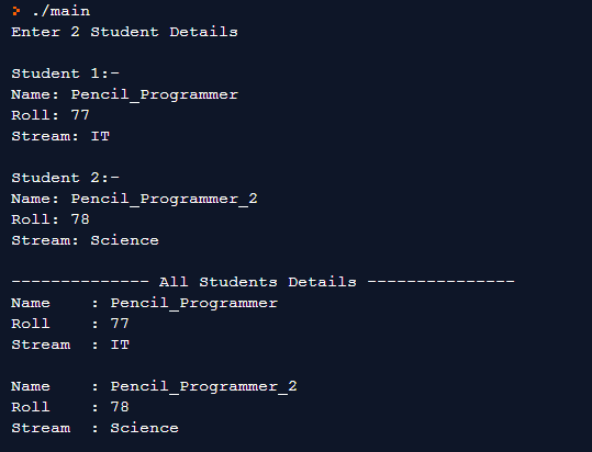 Student details using structure in C Output-min