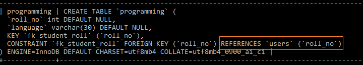 show create table programming